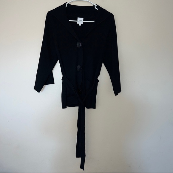 tad b Women’s Shawl Collar Button Snap Cardigan Sweater With Belt Black Sz Small - Picture 1 of 8